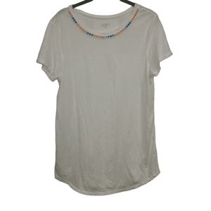 🤍 LOFT Ann Taylor Outlet Women’s White Short Sleeve Scoop Neck T Shirt/Tee M